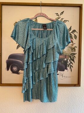 Covington Teal Ruffled Short Sleeve Blouse